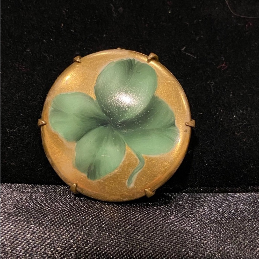 Vintage Clover Brooch with Gold and Green Accents
